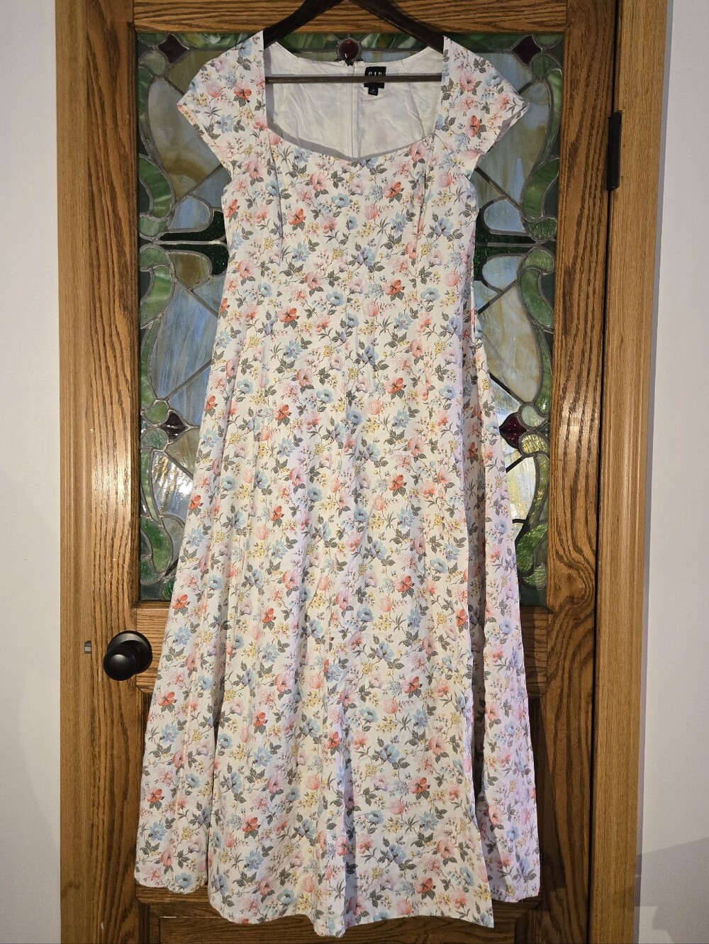 Floral Scoop Neck Maxi Dress - White - M